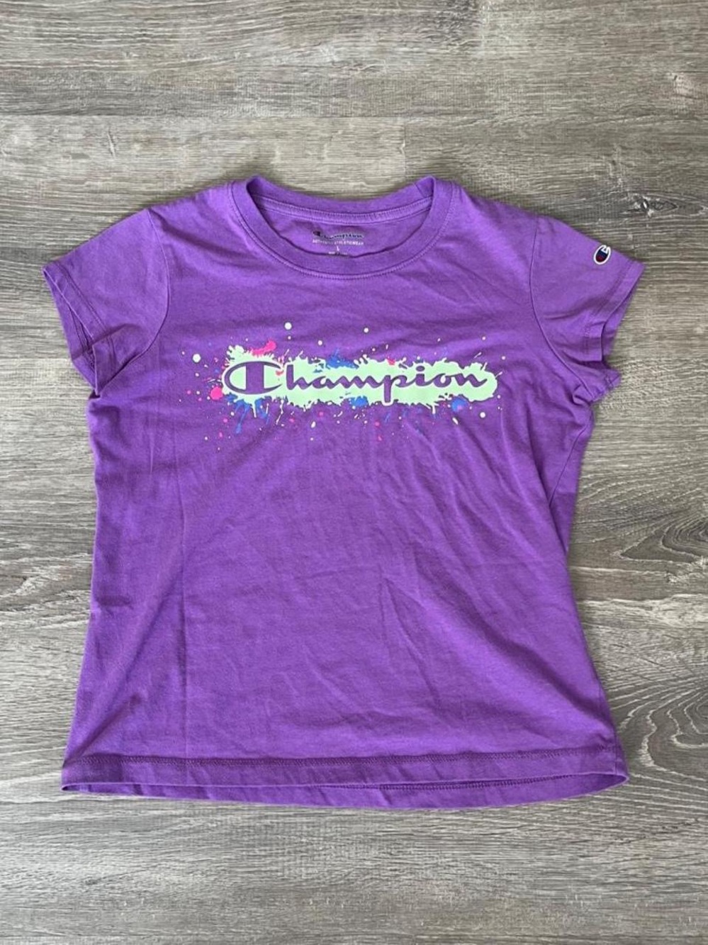 Champion youth purple paint splatter shirt